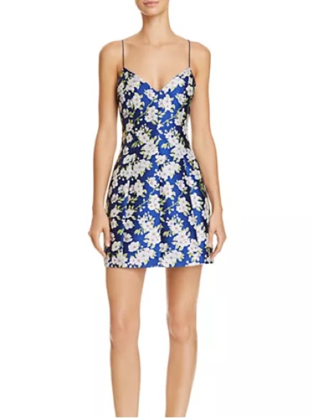 Alice + Olivia Tayla Blue White Floral Structured Lantern Mini Dress Size 10